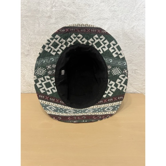 Vintage Boho Tribal Bucket Hat Green Burgundy Thailand Cotton Lined - Picture 5 of 6